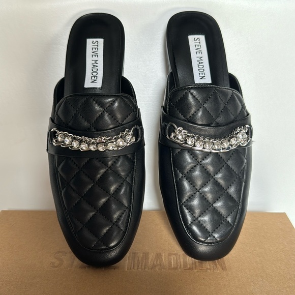 Steve Madden Womens Kalista Leather Quilted Flats - 7.5 Medium  / Black Leather - Picture 2 of 9